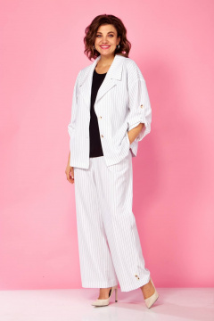 Блуза, брюки, жакет Ольга Стиль С-935 полоска-черный - фото 2