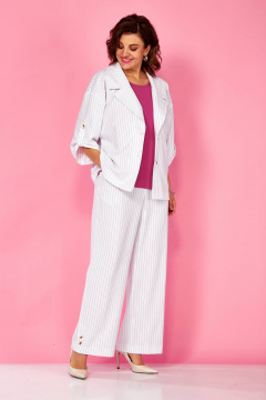 Блуза, брюки, жакет Ольга Стиль С-935 полоска-розовый - фото 5