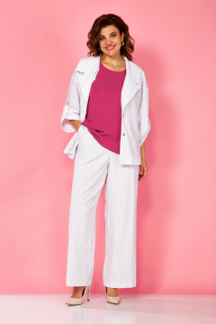 Блуза, брюки, жакет Ольга Стиль С-935 полоска-розовый - фото 4