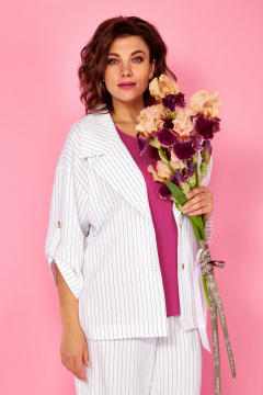 Блуза, брюки, жакет Ольга Стиль С-935 полоска-розовый - фото 3