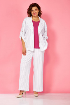 Блуза, брюки, жакет Ольга Стиль С-935 полоска-розовый - фото 2