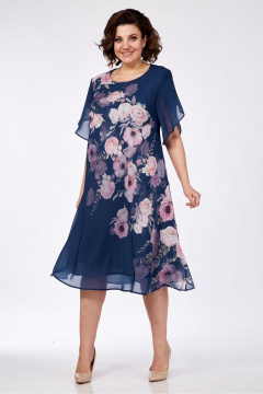 Платье Элль-стиль 2209/13 джинс_цветы_принт - фото 2