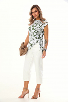 Брюки, топ LM 1270139 зелено-белый - фото 2