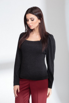 Демисезонная блузка из вискозы с люрексом и каре-вырезом SandyNa 13909 черный - фото 2