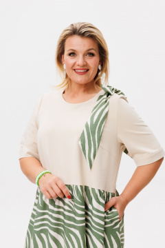 Платье OVERYOU М208/1 оливково-кремовый - фото 5