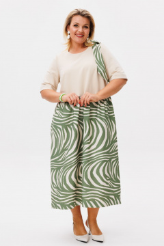 Платье OVERYOU М208/1 оливково-кремовый - фото 4