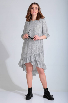 Демисезонное свободное платье из текстиля с рюшей Liona Style 778 жемчужный - фото 1