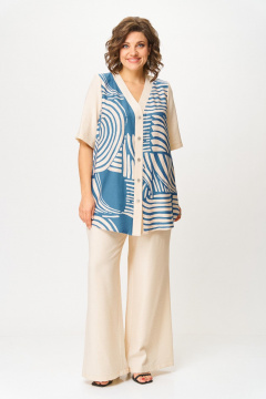 Блуза, брюки ANASTASIA MAK 1267 беж+синий - фото 2