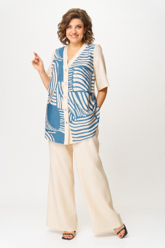 Блуза, брюки ANASTASIA MAK 1267 беж+синий - фото 1