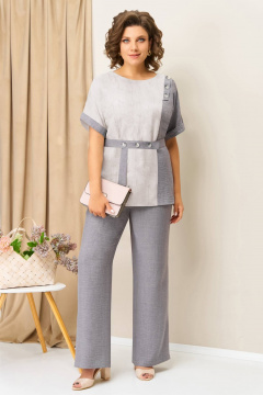 Блуза, брюки VOLNA 1417 серо-белый - фото 1