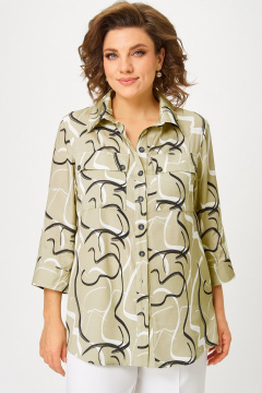 Блуза, брюки БелЭльСтиль 408-3_10_22+601-2_88_22 молочный+мультиколор - фото 5