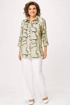 Блуза, брюки БелЭльСтиль 408-3_10_22+601-2_88_22 молочный+мультиколор - фото 1