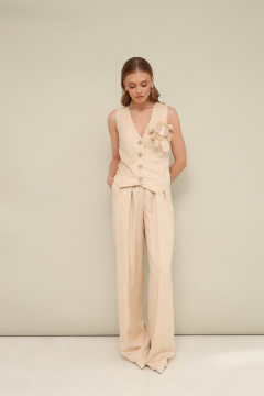 Бежевый летний комплект жилет и свободные брюки из текстиля PUR PUR 11-180/3 - фото 4