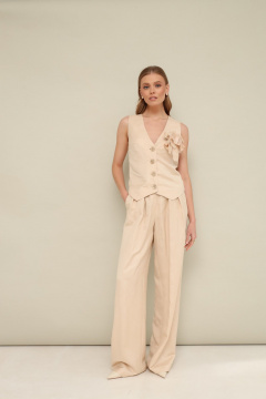 Бежевый летний комплект жилет и свободные брюки из текстиля PUR PUR 11-180/3 - фото 3