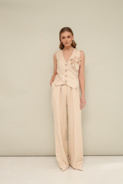 Бежевый летний комплект жилет и свободные брюки из текстиля PUR PUR 11-180/3 - фото 1