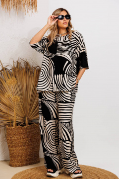 Блуза, брюки Anastasia 1245 бежево-черный - фото 2