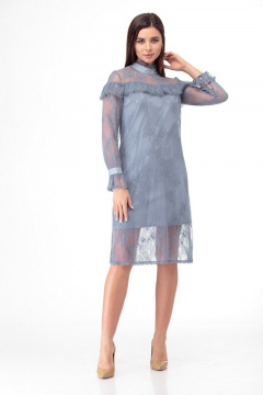Платье кружевное из тонкого полотна с воланами Anelli 684 морская+волна - фото 5