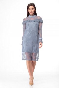 Платье кружевное из тонкого полотна с воланами Anelli 684 морская+волна - фото 1