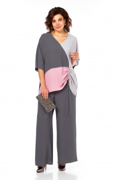 Блуза, брюки Диомант 2082 серый-розовый - фото 5