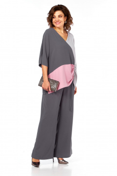 Блуза, брюки Диомант 2082 серый-розовый - фото 4