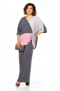 Блуза, брюки Диомант 2082 серый-розовый - фото 1