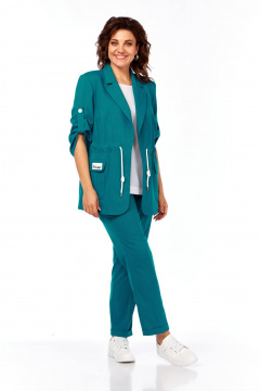 Блуза, брюки, жакет Ольга Стиль С-944 бирюза_полоска - фото 1