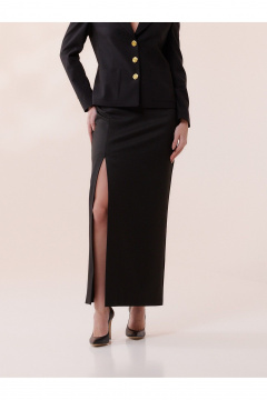 Юбка миди с высоким поясом и разрезом для делового образа HELEN BIRCH U014 черный - фото 3