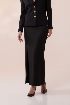 Юбка миди с высоким поясом и разрезом для делового образа HELEN BIRCH U014 черный - фото 2