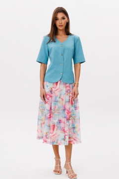 Жакет, юбка Ларс Стиль 1107 бирюза-цветочный_принт - фото 2