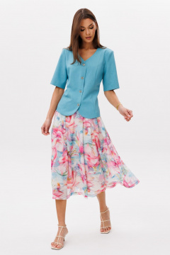 Жакет, юбка Ларс Стиль 1107 бирюза-цветочный_принт - фото 1