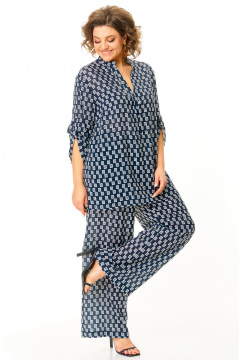 Блуза, брюки БелЭльСтиль 745-1_45_22+ 605-2_73_22 молочно-голубой - фото 3