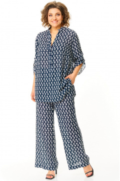 Блуза, брюки БелЭльСтиль 745-1_45_22+ 605-2_73_22 молочно-голубой - фото 1