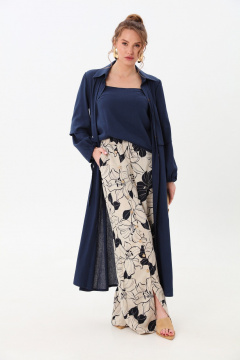 Брюки, кардиган, топ NikVa 976-4 индиго_лилии - фото 1