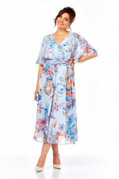 Платье Ольга Стиль С-924 голубой_цветы - фото 1