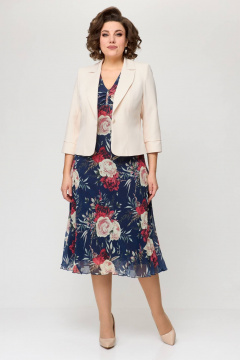 Жакет, платье Slaviaelit 166 пудровый+т.синий_цветы - фото 1
