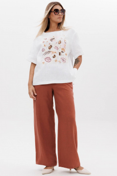 Блуза, брюки Ma Сherie 3157 белый+терракот - фото 4