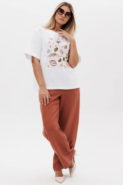 Блуза, брюки Ma Сherie 3157 белый+терракот - фото 2