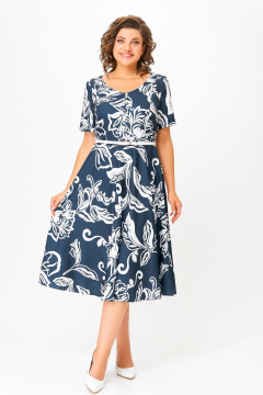 Платье Swallow 856 глубинно-синий/принт_белые_цветы - фото 1