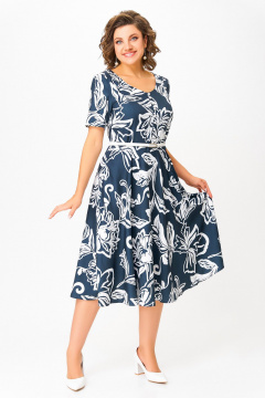 Платье Swallow 856 глубинно-синий/принт_белые_цветы - фото 4