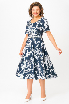 Платье Swallow 856 глубинно-синий/принт_белые_цветы - фото 3