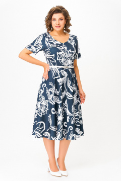 Платье Swallow 856 глубинно-синий/принт_белые_цветы - фото 2