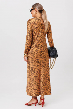 Макси-платье из атласа с расклешенными рукавами Anastasia 1184 золото(принт_леопард) - фото 3