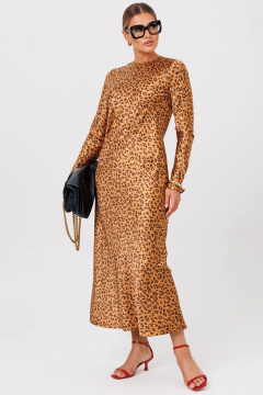 Макси-платье из атласа с расклешенными рукавами Anastasia 1184 золото(принт_леопард) - фото 2