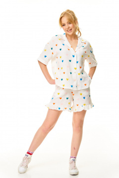 Блуза, шорты T&N 7673 молоко-сердечки - фото 1