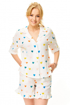 Блуза, шорты T&N 7673 молоко-сердечки - фото 4