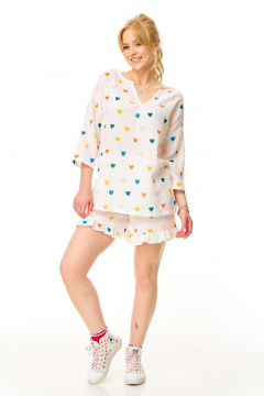 Туника, шорты T&N 7675 молоко-сердечки - фото 2