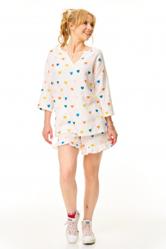 Туника, шорты T&N 7675 молоко-сердечки - фото 4