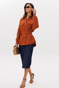 Блуза, юбка Ларс Стиль 1094 терракотовый-синий - фото 2