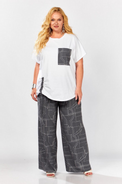 Блуза, брюки Koketka i K 1297-1 серый+белый - фото 2