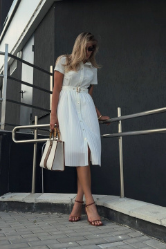 Платье миди приталенное с поясом и плиссированной юбкой Urs 22-793-1 - фото 5